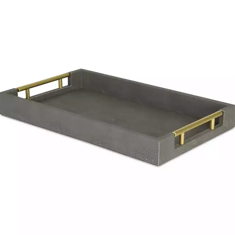 Decorative Trays>Kirklands Home Faux Leather Tray Gray