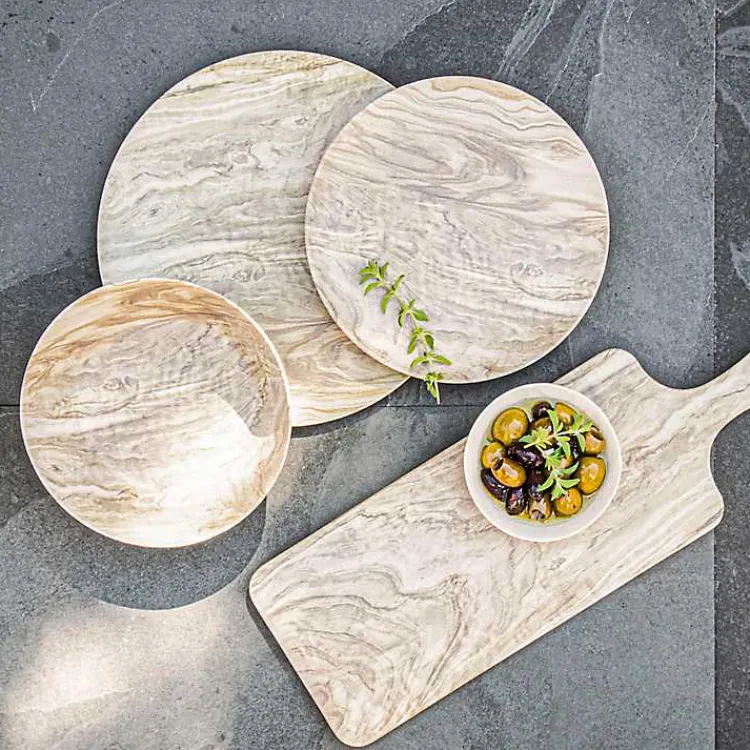Kirklands Home Faux Wood Melamine Low Bowls, Set of 6 Tan New
