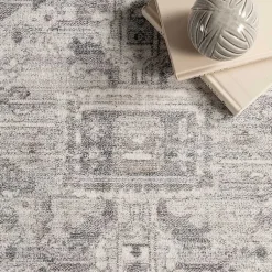 Kirklands Home Flo Vintage Medallion Washable Area Rug, 6x9 Gray Clearance