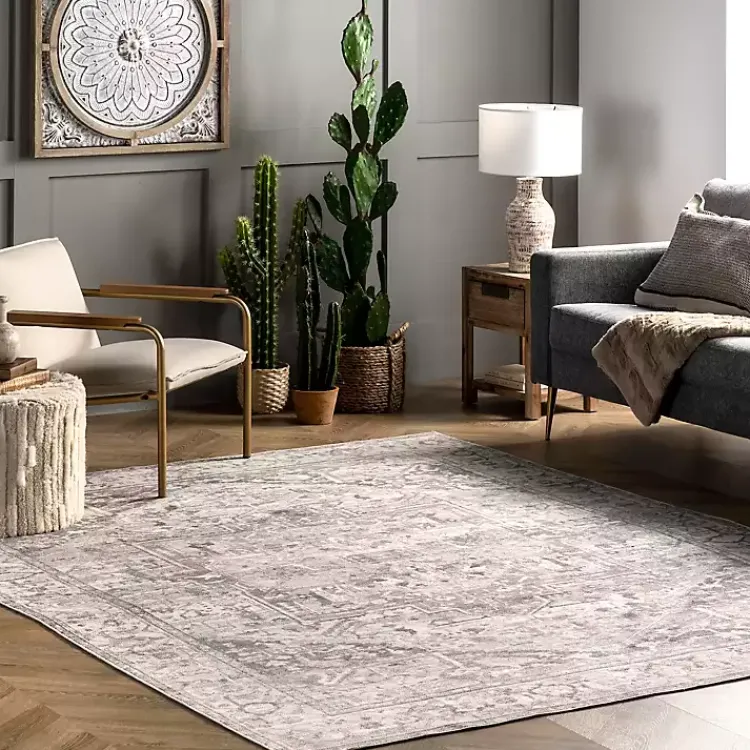 Kirklands Home Flo Vintage Medallion Washable Area Rug, 5x8 Gray Best