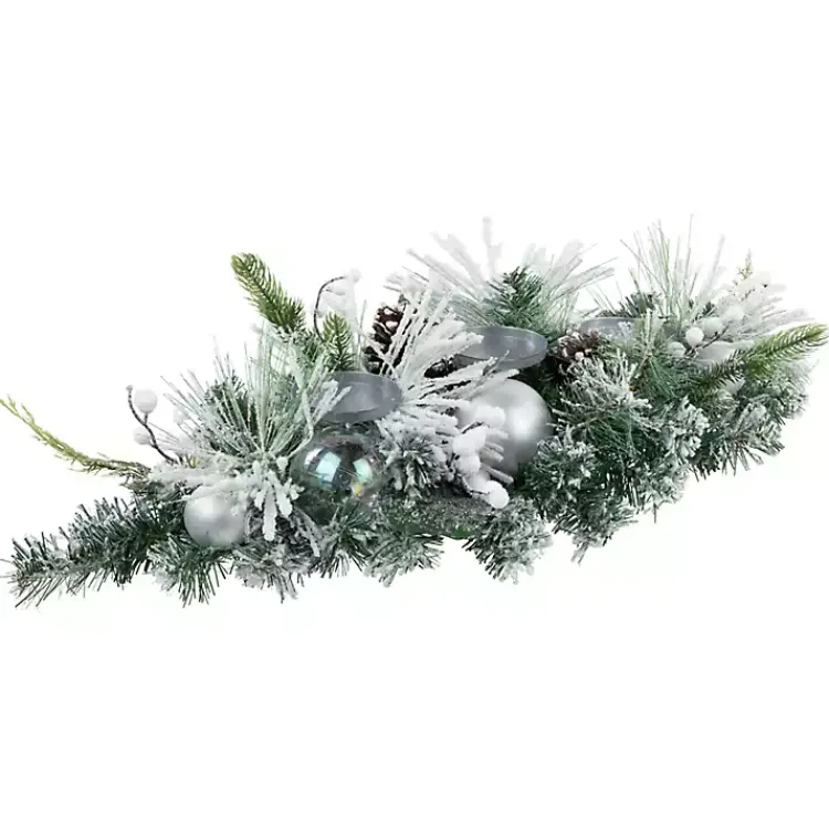 Arrangements & Greenery>Kirklands Home Flocked Pine and Ornament Candle Centerpiece