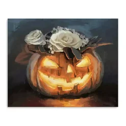 Halloween>Kirklands Home Floral Jack O Lantern Canvas Art Print, 16x20