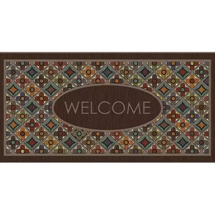 Kirklands Home Flowery Tiles Entry Doormat Brown New