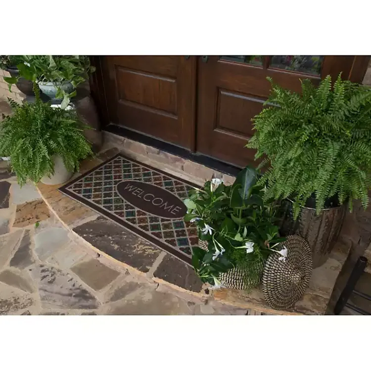 Kirklands Home Flowery Tiles Entry Doormat Brown New