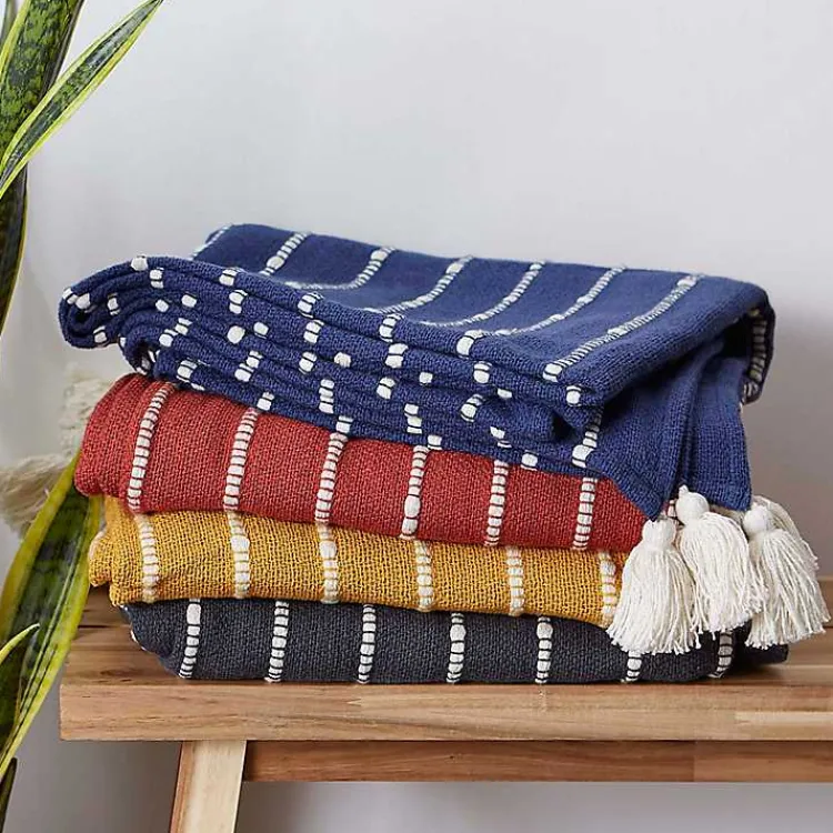 Blankets & Throws>Kirklands Home French Slub Stripe Decorative Throw Blue