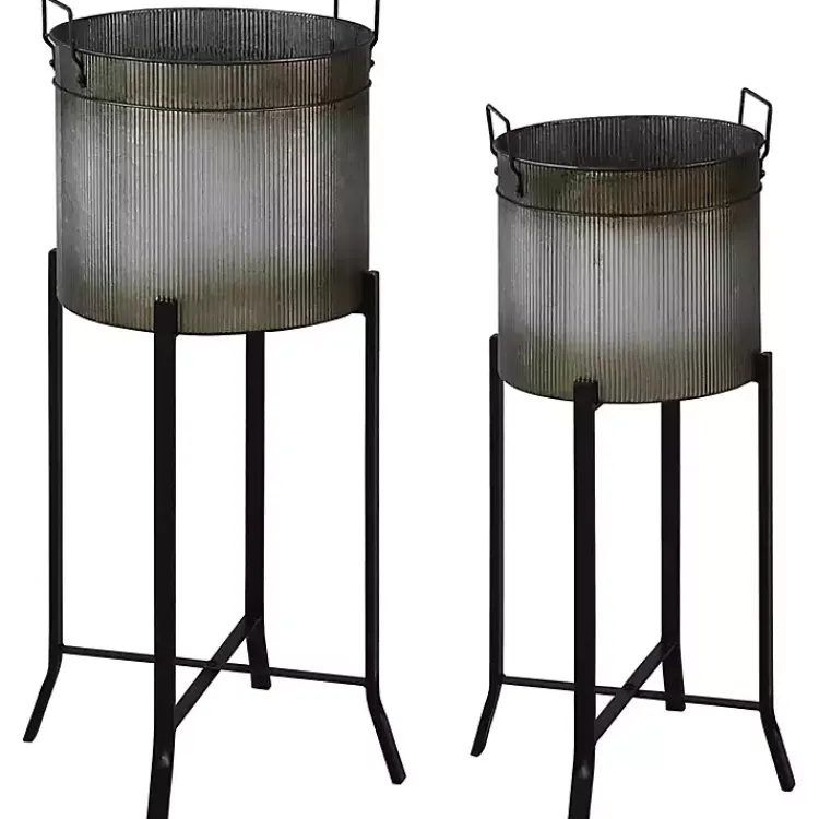 Kirklands Home Galvanized Planters with Stands, Set of 2 Black Clearance