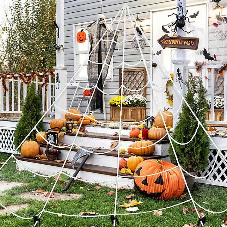 Halloween>Kirklands Home Giant Spider Web Outdoor Halloween Decoration White