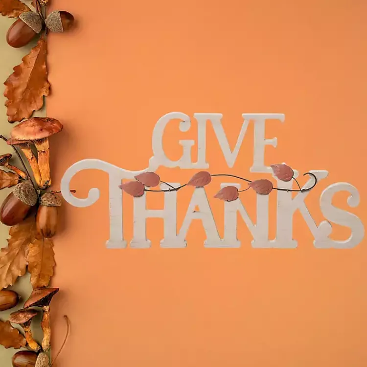 Fall>Kirklands Home Give Thanks Wood Tabletop Sign White