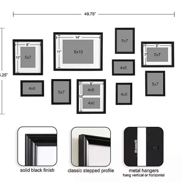 Kirklands Home Glam Black 10-pc. Gallery Wall Frame Set New