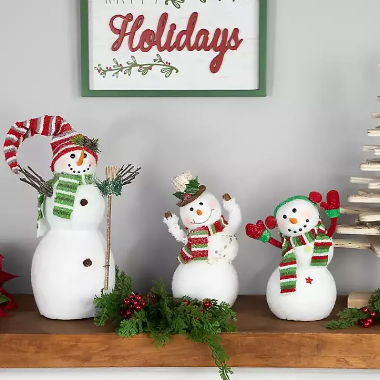 Christmas Decorations>Kirklands Home Glittered Snowman with Broom Figurine White