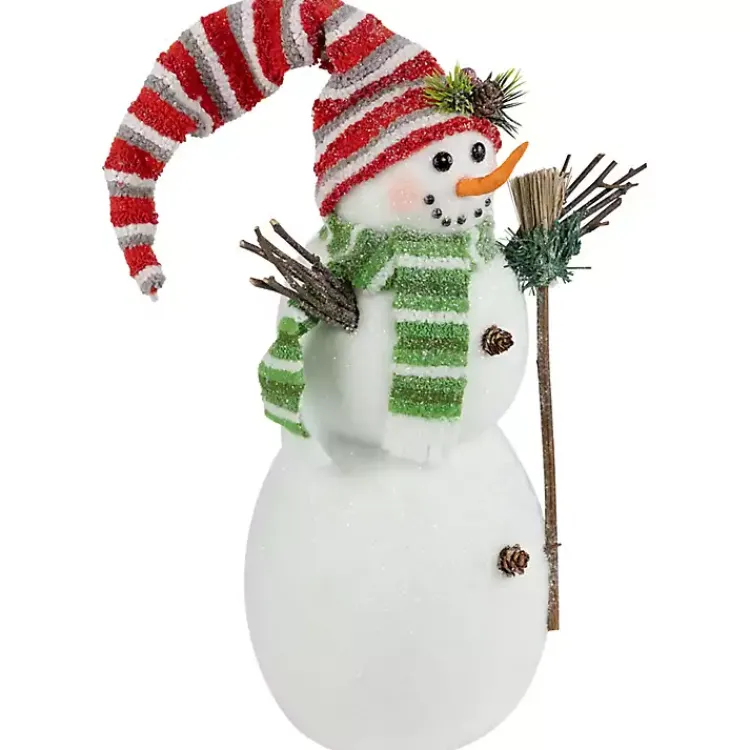 Christmas Decorations>Kirklands Home Glittered Snowman with Broom Figurine White