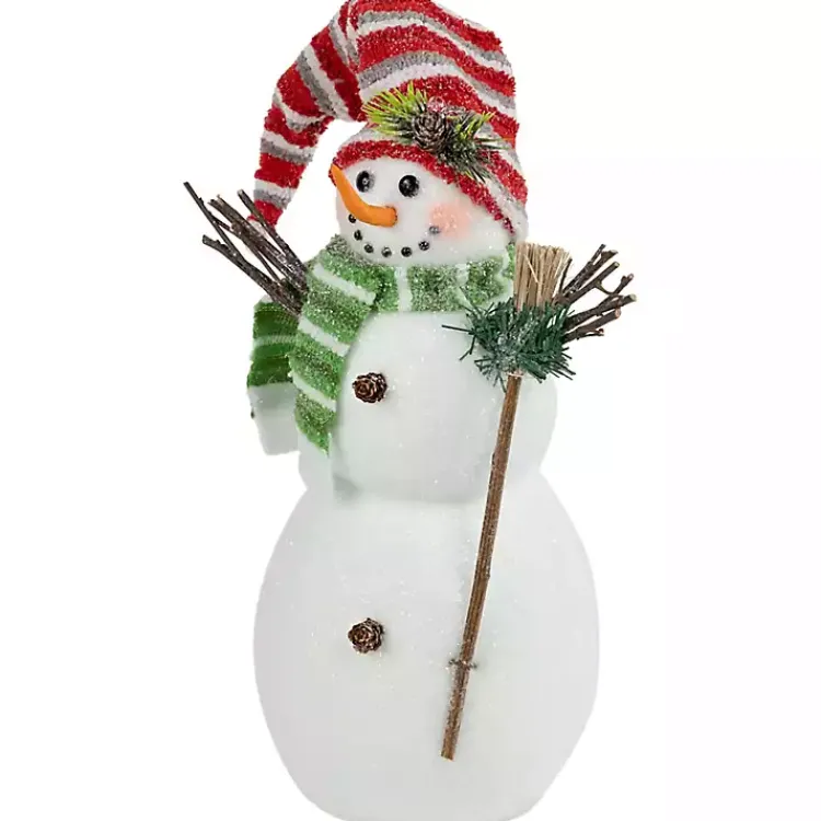 Christmas Decorations>Kirklands Home Glittered Snowman with Broom Figurine White