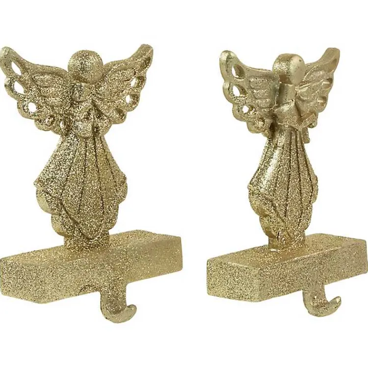 Christmas Stockings & Stocking Holders>Kirklands Home Glittery Angel Stocking Holders, Set of 2 Gold