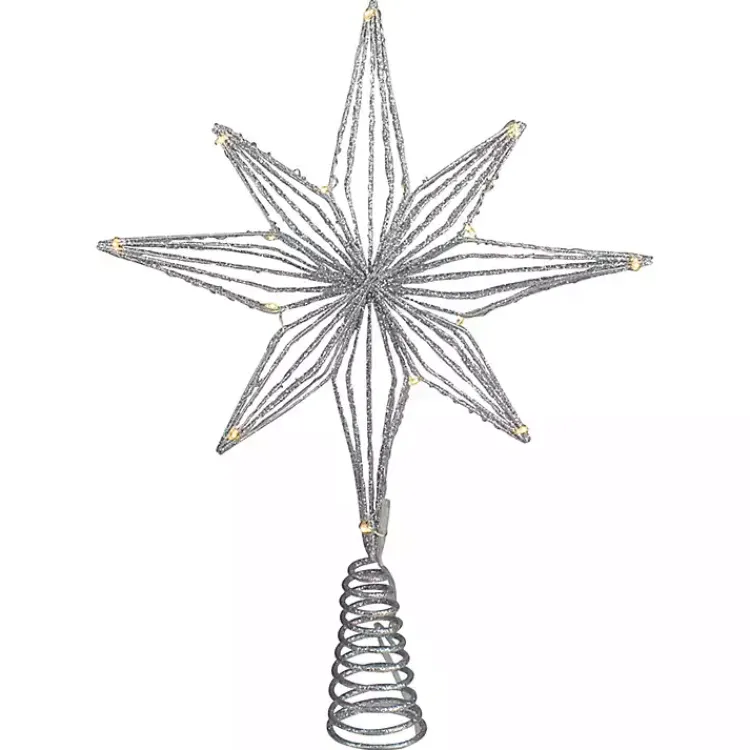 Christmas Tree Decorations>Kirklands Home Glittery Geo Star Pre-Lit LED Tree Topper Silver