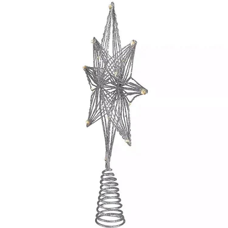 Christmas Tree Decorations>Kirklands Home Glittery Geo Star Pre-Lit LED Tree Topper Silver