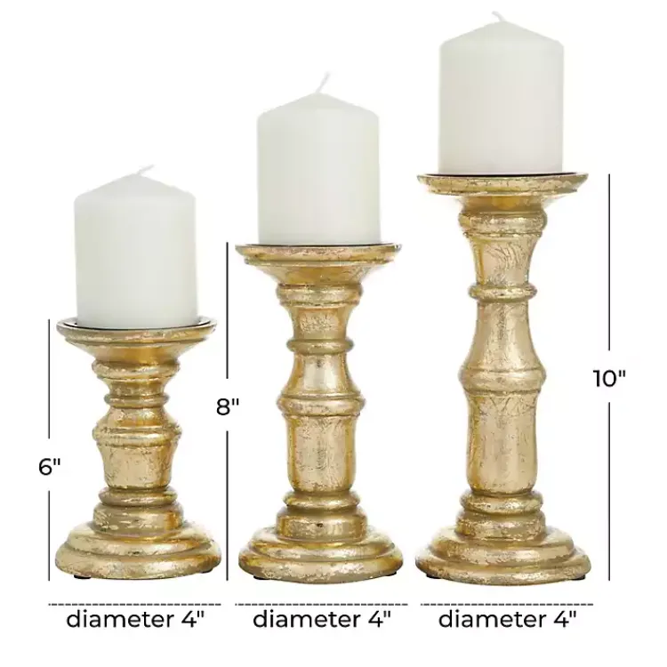Candle Holders>Kirklands Home Carved Mango Wood Candle Holders, Set of 3 Gold