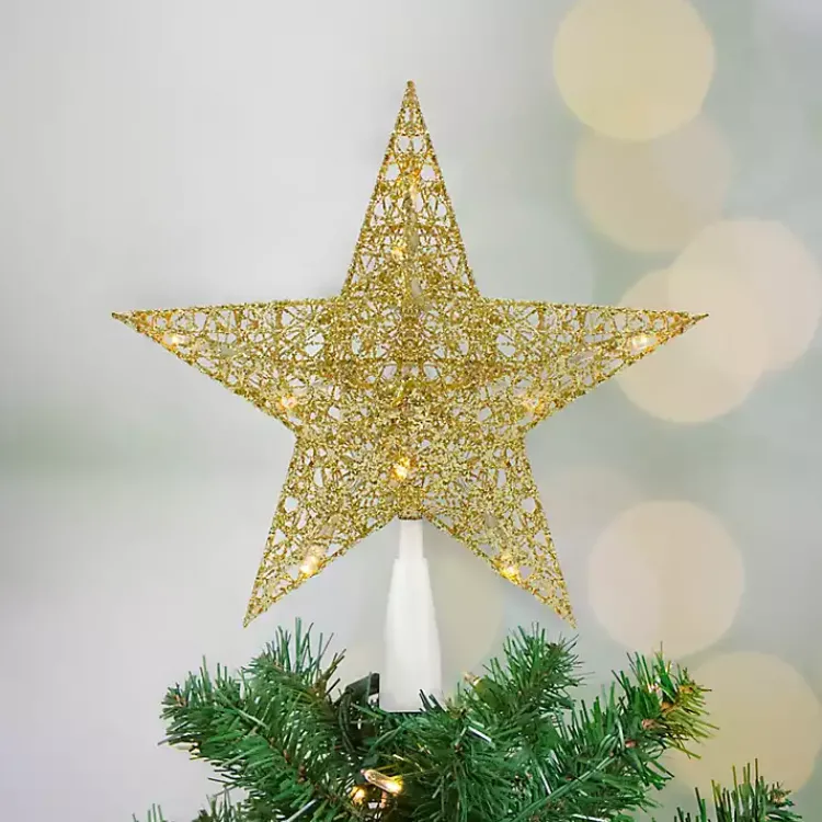 Christmas Tree Decorations>Kirklands Home Glitter LED Star Tree Topper Gold