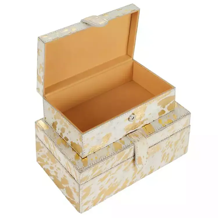 Baskets & Boxes>Kirklands Home Gold Leather Hide Rustic 2-pc. Box Set