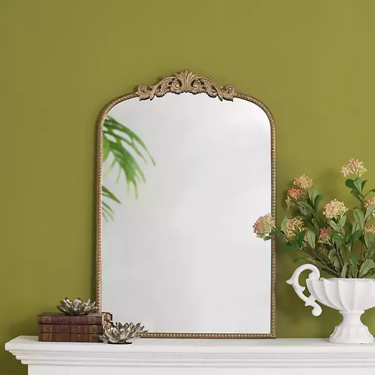 Kirklands Home Gold Studded Scroll Arched Mirror, 36 in.