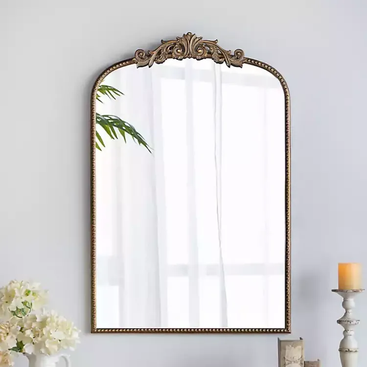 Kirklands Home Gold Studded Scroll Arched Mirror, 36 in.