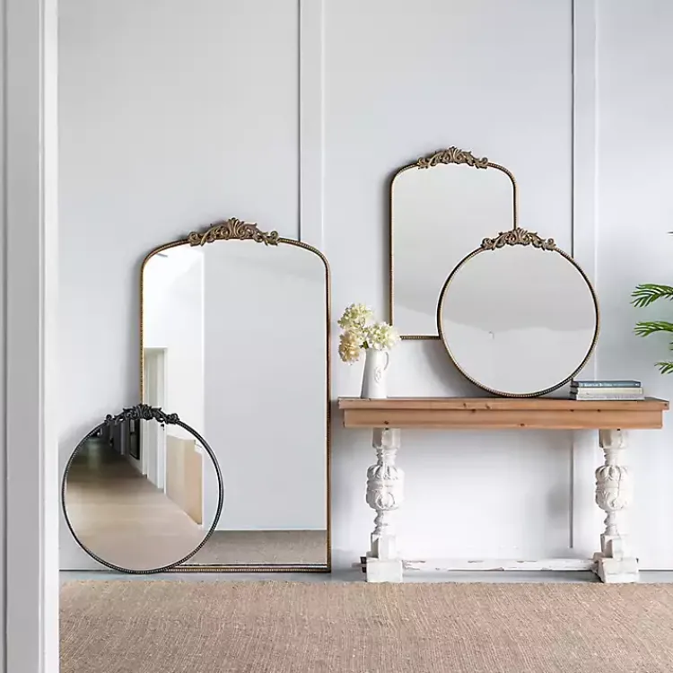 Kirklands Home Gold Studded Scroll Arched Mirror, 36 in.