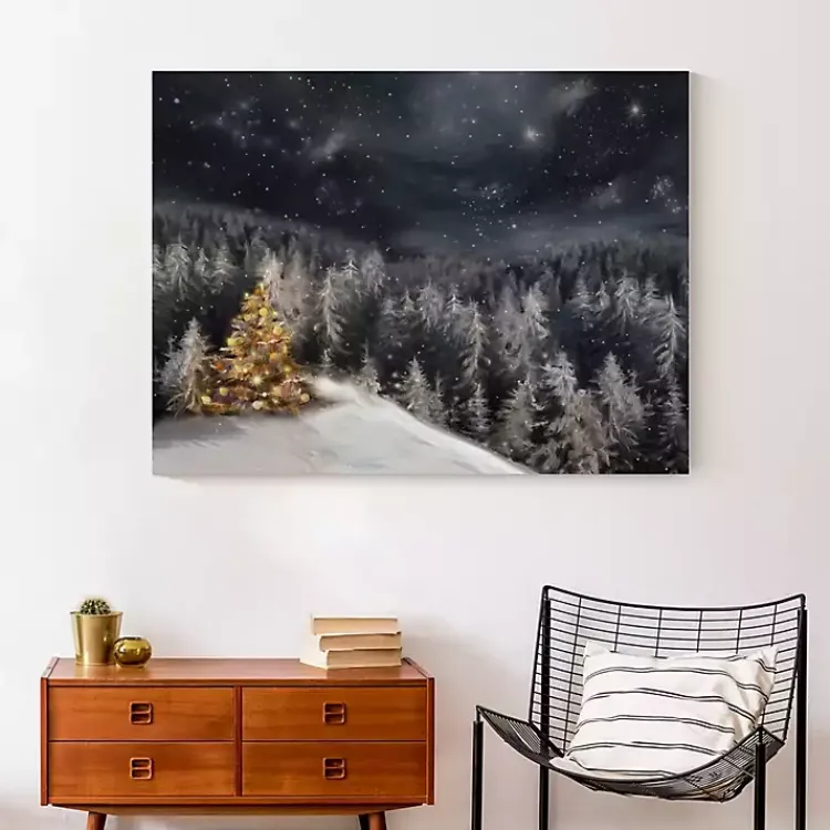 Christmas Art & Wall Decor>Kirklands Home Gold Tree Winter Landscape Canvas Art Print