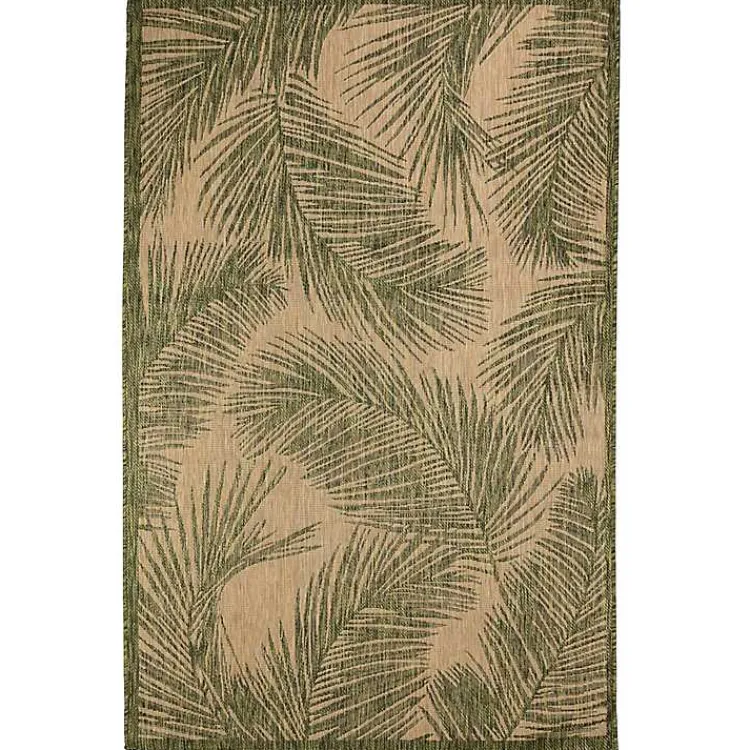 Kirklands Home Golden Green Palm Leaves Outdoor Area Rug, 4x7 New