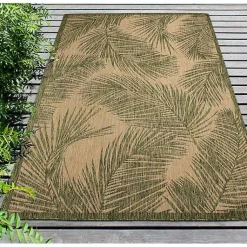 Kirklands Home Golden Green Palm Leaves Outdoor Area Rug, 4x7 New