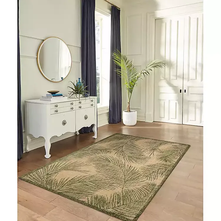 Kirklands Home Golden Green Palm Leaves Outdoor Area Rug, 7x9 Outlet