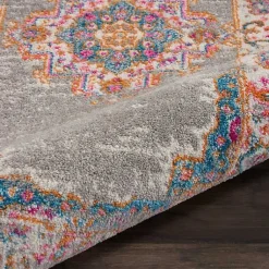 Kirklands Home Gray & Pink Central Motif Botanical Area Rug, 8x10 New