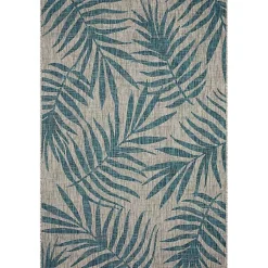Kirklands Home Gray and Aqua Palm Leaves Outdoor Area Rug, 5x7 Sale