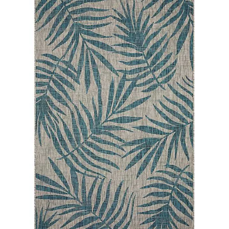 Kirklands Home Gray and Aqua Palm Leaves Outdoor Area Rug, 5x7 Sale