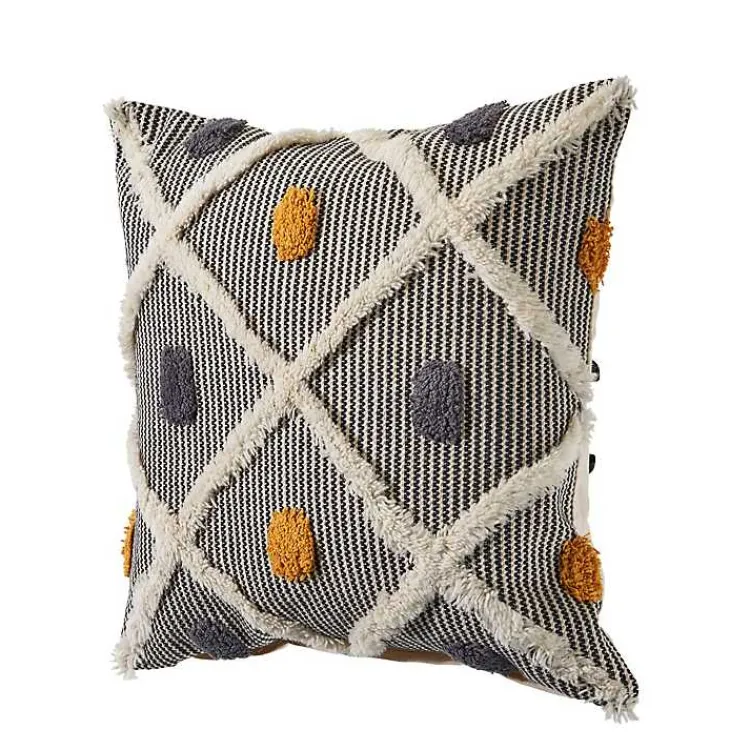 Pillows>Kirklands Home Gray and Orange Tufted Accent Pillow