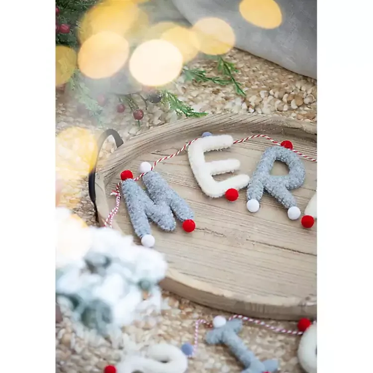 Christmas Art & Wall Decor>Kirklands Home Gray and White Wool Merry Christmas Banner