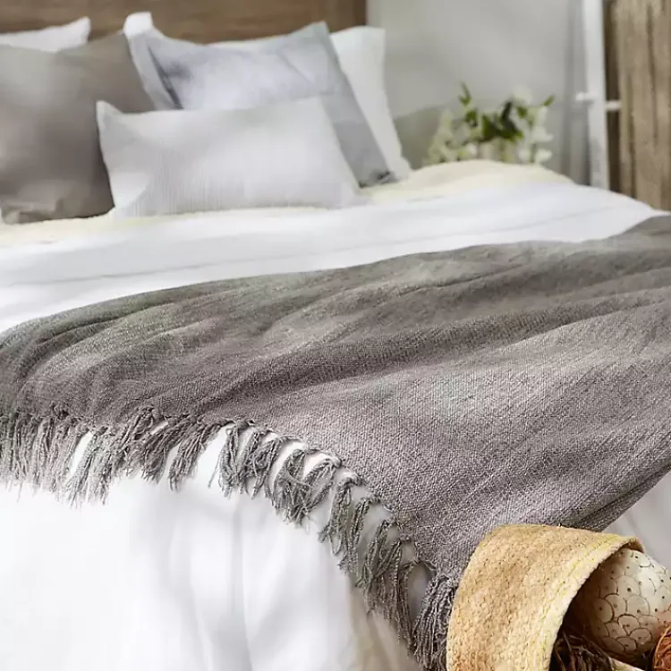 Blankets & Throws>Kirklands Home Chenille Fringe Throw Gray
