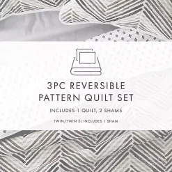 Kirklands Home Gray Chevron Reversible 3-pc. Queen Quilt Set Outlet