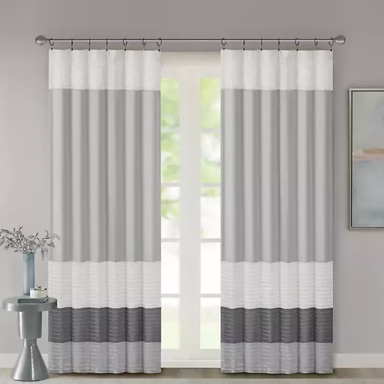 Kirklands Home Gray Color Block Striped Curtain Panel, 84 in.
