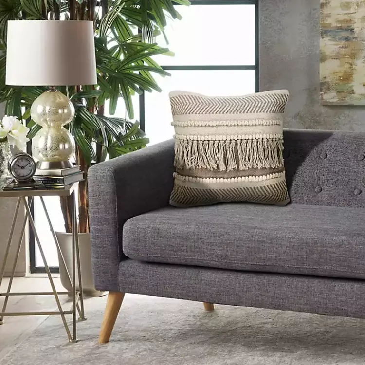 Pillows>Kirklands Home Gray Comfort Fringe Pillow