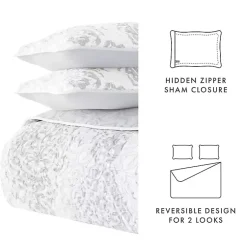 Kirklands Home Gray Damask Reversible 3-pc. Queen Quilt Set Online