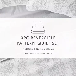 Kirklands Home Gray Damask Reversible 3-pc. Queen Quilt Set Online