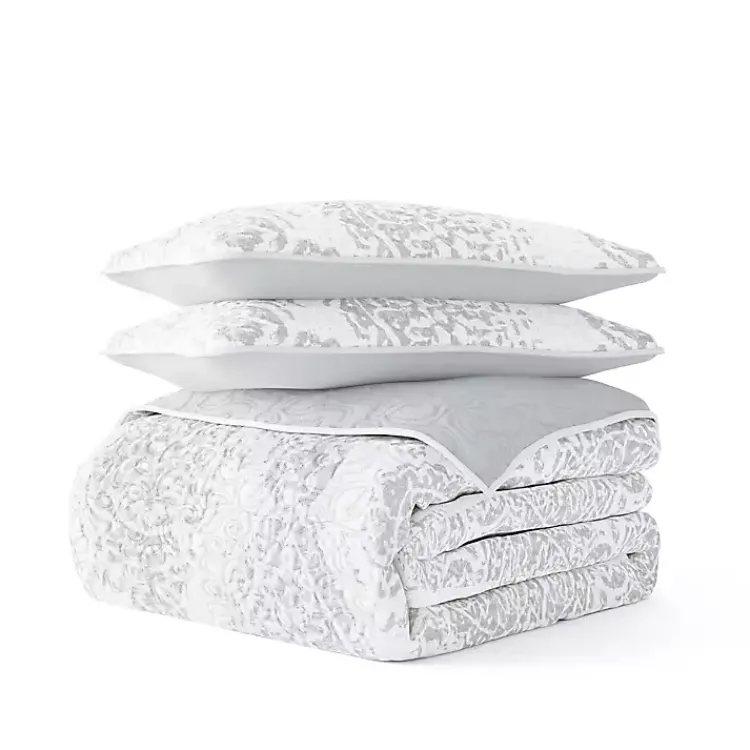 Kirklands Home Gray Damask Reversible 3-pc. King Quilt Set Discount