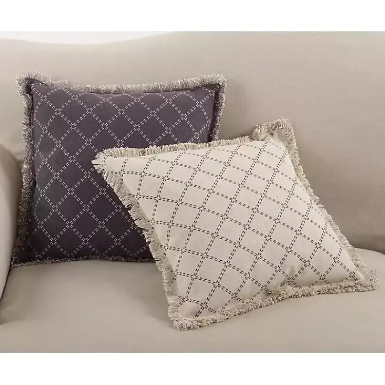 Pillows>Kirklands Home Diamond Fringe Pillow Gray