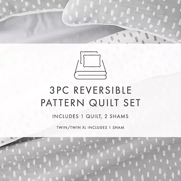 Kirklands Home Gray Dotted Reversible 3-pc. Queen Quilt Set Sale