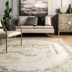 Kirklands Home Gray Faded Medallion Washable Area Rug, 5x8 Best
