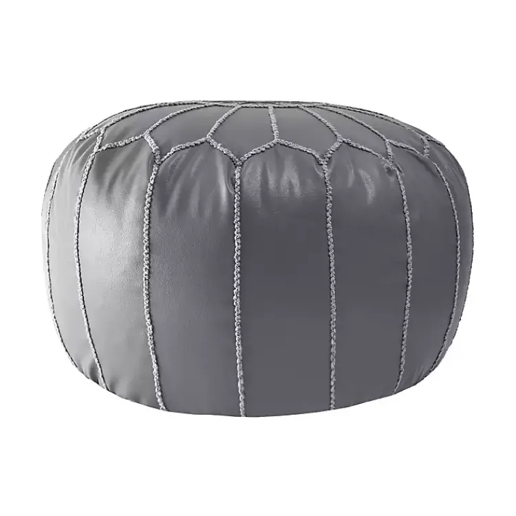 Poufs & Floor Cushions>Kirklands Home Faux Leather Round Pouf Gray