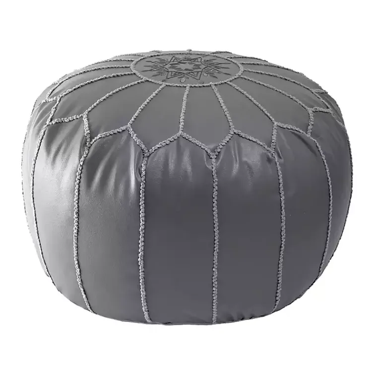Poufs & Floor Cushions>Kirklands Home Faux Leather Round Pouf Gray