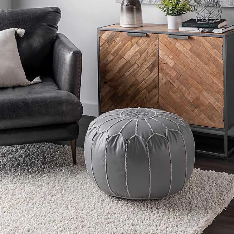 Poufs & Floor Cushions>Kirklands Home Faux Leather Round Pouf Gray