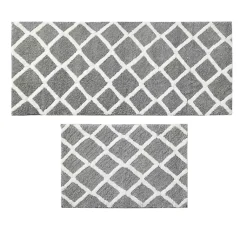 Kirklands Home Gray Geometric Pattern Reversible Bath Mat, 34 in. Clearance