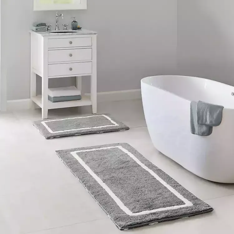 Kirklands Home Gray Geometric Pattern Reversible Bath Mat, 60 in. Sale
