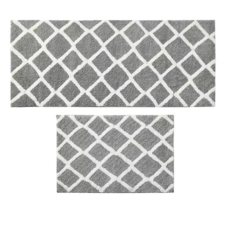 Kirklands Home Gray Geometric Pattern Reversible Bath Mat, 60 in. Sale